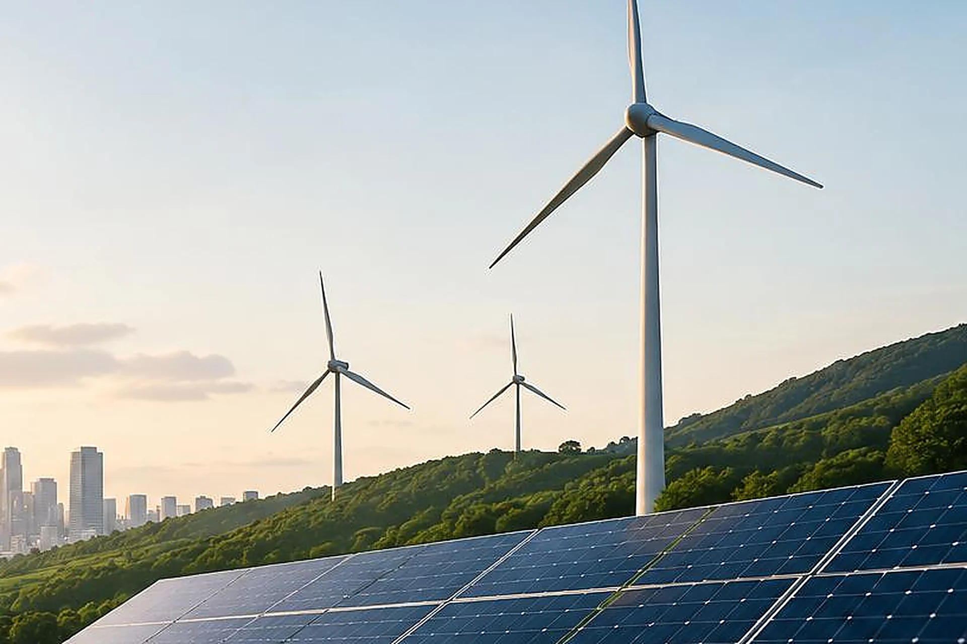 Rüzgâr türbinleri ve güneş panellerinden oluşan hibrit enerji sahası